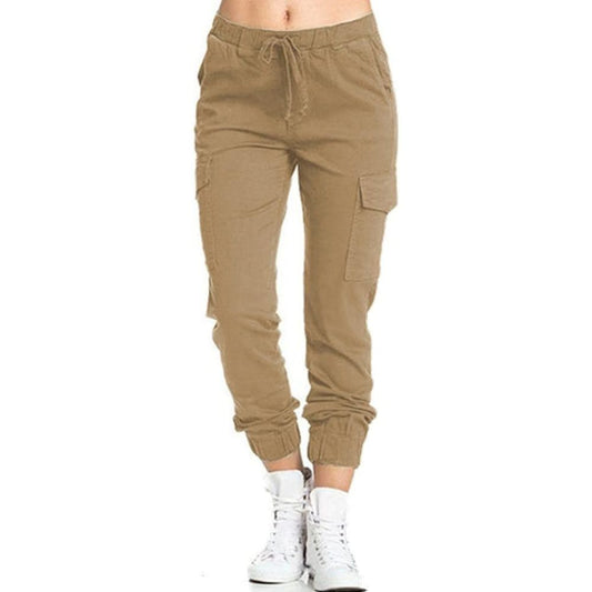 Brown Pants Cargo Pants Casual Elastic Waist String Side Pocket Women ′ S Trousers