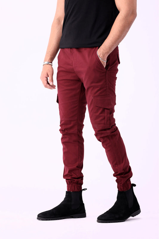 Cargo Six Pocket Trousers for Men, Maroon 6 Pocket Cargo Pant